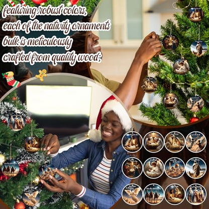 Soaoo 36 Pcs African American Nativity Ornament Bulk Wooden - style: African American