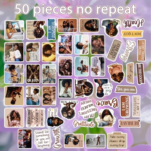 50 Pcs Black Girl Stickers Motivational Affirmation Decals - style: Black Women Brown