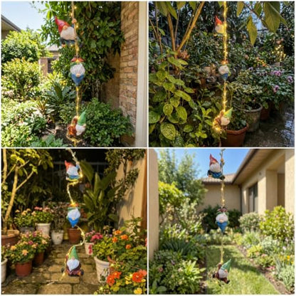Garden Gnome Hanging Decor, 3 Pack Climbing Gnomes & Solar Ropes Lights - color: Climbing Gnomes