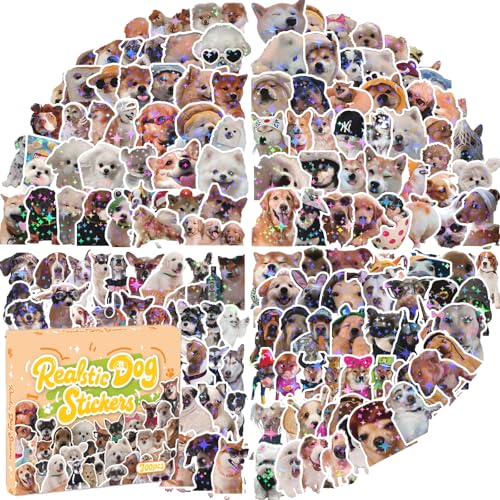 200 PCS Holographic Dog Stickers Pack - Cute Animal Puppy & Funny Dog Meme Stickers Decals for Journaling Laptop Scrapbook Water Bottles Suitcase Snowboard - with Elegant Foil Gifts Box - style: 200 PCS Holographic Dog Meme Stickers - With Gifts Box