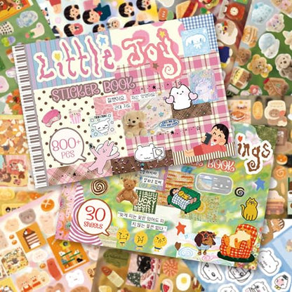 Japanese Kawaii Sticker Book, 30 Sheets, 800 Pieces, INS Style Cute Cartoon Animals, Waterproof for Journaling, Scrapbooking, Planners (2 in 1) - color: Pink Green, style: Art Deco