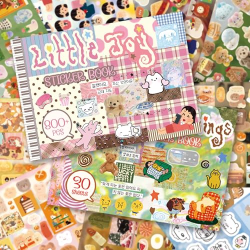 Japanese Kawaii Sticker Book, 30 Sheets, 800 Pieces, INS Style Cute Cartoon Animals, Waterproof for Journaling, Scrapbooking, Planners (2 in 1) - color: Pink Green, style: Art Deco
