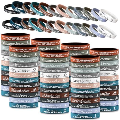 HyDren 120 Pcs Bible Verse Bracelets Christian Gifts Bulk - color: Classic Colors, style: Spanish