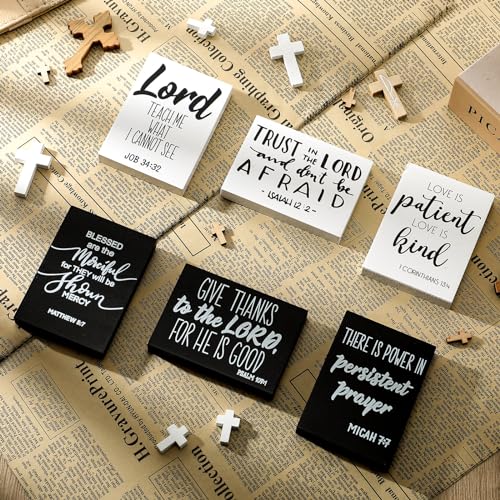 Yalikop 6 Pcs Bible Verse Christian Mini Wooden Sign, Meaningful Style - style: Meaningful Style