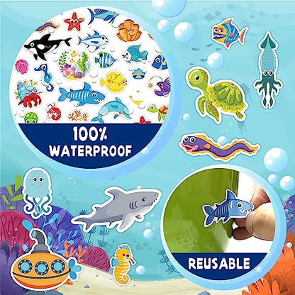 LINAYE 1480PCS Ocean Stickers for Kids, 24 Sheets, Vinyl, Waterproof Under The Sea Fish Animal Stickers for Ocean Sea Party Favors, Scrapbooking, Water Bottles - style: Ocean 24 Sheets