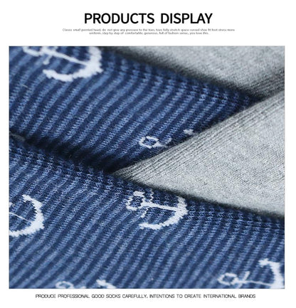 Men's Colorful Striped Dress Socks, 5-Pack Cotton, Sock Size 10-13 - color: Navy Blue Solid & Pattern Mix