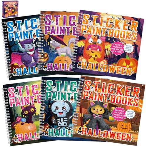6 PCS Halloween Paint by Sticker Books for Kids Ages 4-8 Sticker by Number Books Activity Book for Kid Ages 3-5 Sticker Puzzle Book Craft Art Toddler Girl Gift with Pumpkin Ghost Monster 48 Pictures - style: Halloween