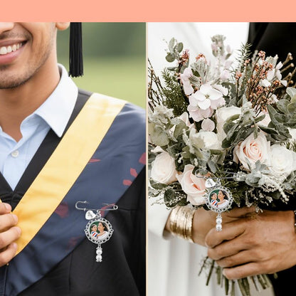 Wedding Double Picture Frame Brooch for Bride Grooms Boutonniece Pin for Wedding Bouquet - color: Mom