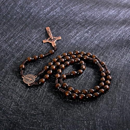 Rosary Beads Catholic - Handmade Wooden Rosaries, Wooden Bead Rosary Necklace, Metal Cross For Catholic Or Christian Gift - color: brown 1