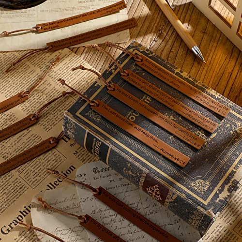 Roowest 20 Pcs Bible Verse Leather Bookmark, Brown - color: Brown