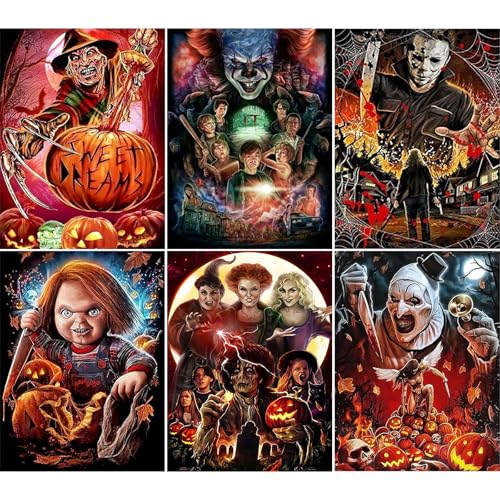 6Pack Horror Diamond Art Kits for Adults,Diamond Painting Kits for Beginner - color: JOJO-DP81