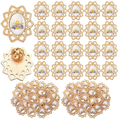 Yinkin 24 Pcs Catholic Pins Gold First Communion Lapel Pins - style: Chalice