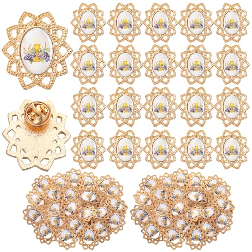 Yinkin 24 Pcs Catholic Pins Gold First Communion Lapel Pins - style: Chalice