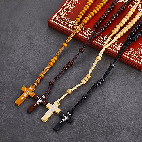 4 Pack Wooden Rosary Set, Catholic Prayer Beads in 4 Colors