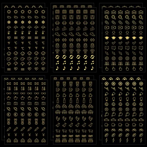 Sinmoe 36 Sheets Clear Gold Foil Planner Stickers Calendar Icons