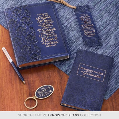 Christian Art Gifts Faux Leather Bookmark for Women: I Know the Plans - color: Navy Blue/the Plans