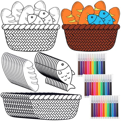 Sotiff 36 Set Fish and Loaves Coloring Craft, Sunday School Bible Story Kit - style: Fish and Loaves