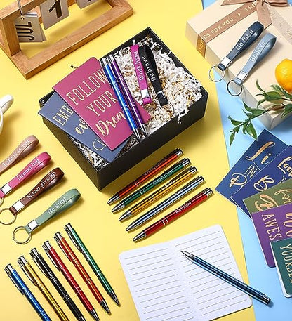 PerKoop 48 Pcs Inspirational Gifts Bulk Notepads Pens Keychains Set, Simple - style: Minimalist