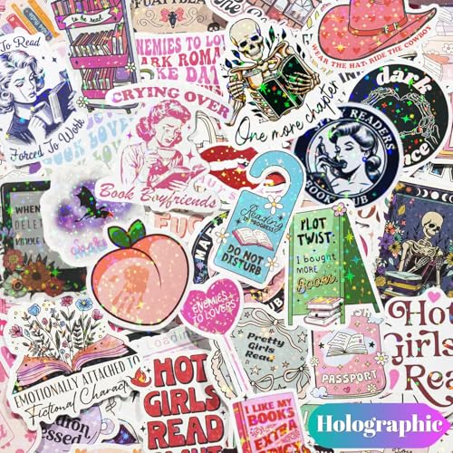 150 PCS Romance Book Stickers for Kindle, Holographic Bookish Sticker Pack Reading Booktok Book Lovers Gifts Glitter Waterproof Vinyl Decals for Laptop Ebook Readers Water Bottles Journal Scrapbook - style: 150 PCS Holographic Book Stickers