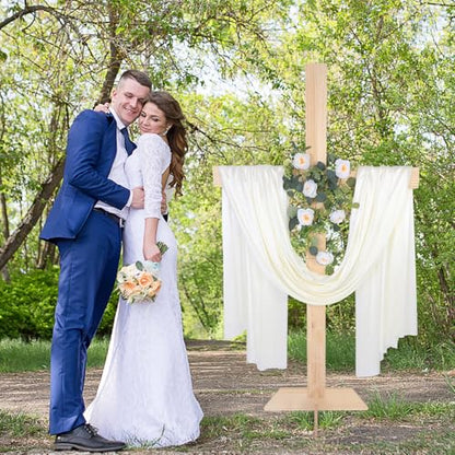 59Inch Large Wooden Cross for Wedding White Ribbon Eucalyptus Garland White - color: White, size: 59Inch