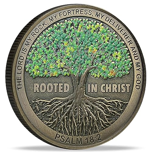 Rooted in Christ The Lord is My Rock, My Fortress, My Deliverer Faith-Based Christian Challenge Coin Bible Verse Gift (Single Coin) - color: Single Coin