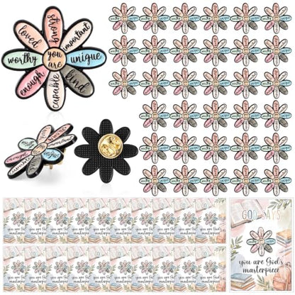 Hollowfly 50 Sets Christian Inspirational Gifts Daisy Lapel Pins Cards