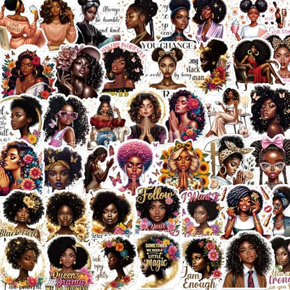 Black Girl Stickers for Women - 100 Pcs Black Women Water Bottle Stickers for Vision Board, Affirmation Waterproof Scrapbook Decals, Motivational Vinyl Sticker for Laptop Journaling - style: Black Girl Affirmation