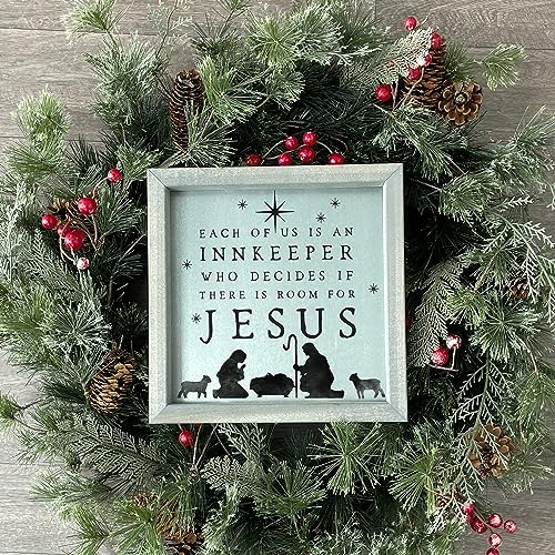 Simply Said, INC Rustic Frames Galvanized Christmas Nativity Sign - Each of Us is an Innkeeper Who Decides if There is Room for Jesus - 10 x 10 inch Galvanized Wood Sign - Made in USA - RFG1070 - color: Metallic