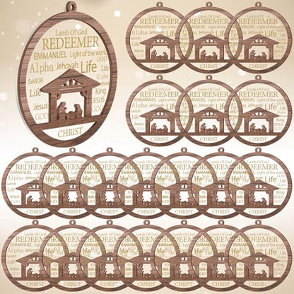 CroBlissful 24 Pack Christmas Nativity Scene Ornaments Bulk Wooden Christian Religious Catholic Gifts Nativity Story Jesus Mary Joseph Set Acrylic 3D Christmas Tree Decor Xmas Gifts (3 Inch) - size: 3 Inch