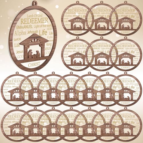 CroBlissful 24 Pack Christmas Nativity Scene Ornaments Bulk Wooden Christian Religious Catholic Gifts Nativity Story Jesus Mary Joseph Set Acrylic 3D Christmas Tree Decor Xmas Gifts (3 Inch) - size: 3 Inch