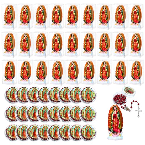 Our Lady of Guadalupe Statues with Scented Rosary Necklace,Red,60 Pcs - color: Red