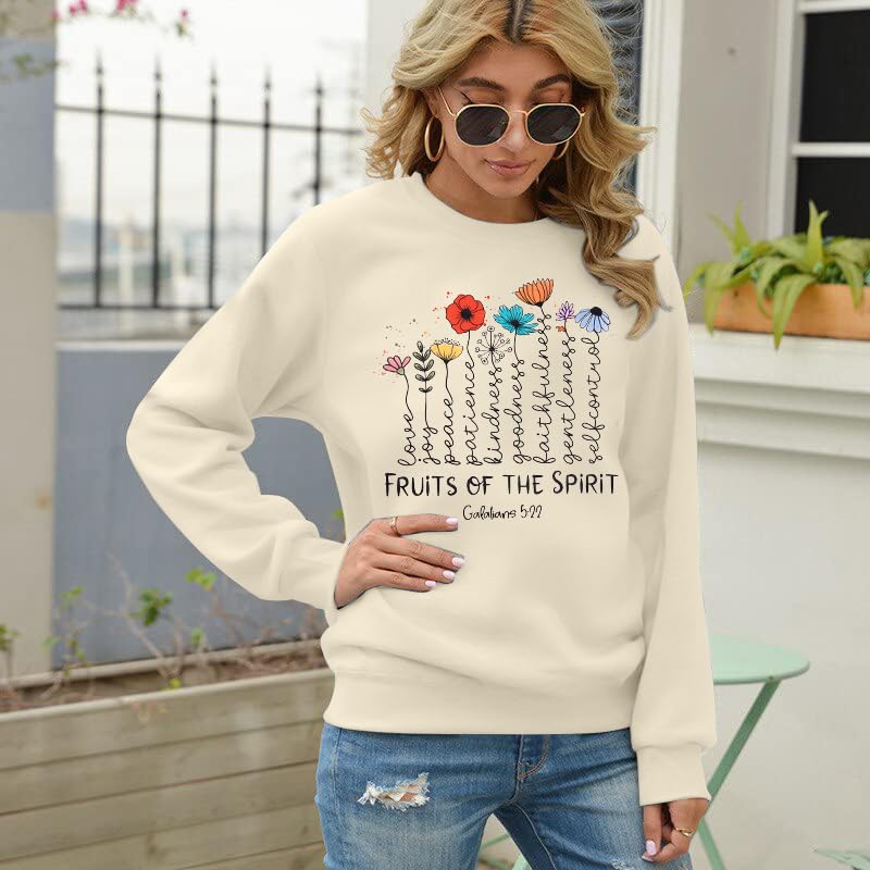 KIDDAD Christian Sweatshirts for Women Jesus Sweatshirt Bible Verse Sweatshirt Fruits of the Spirit Long Sleeve Pullover - color: Apricot, size: X-Large