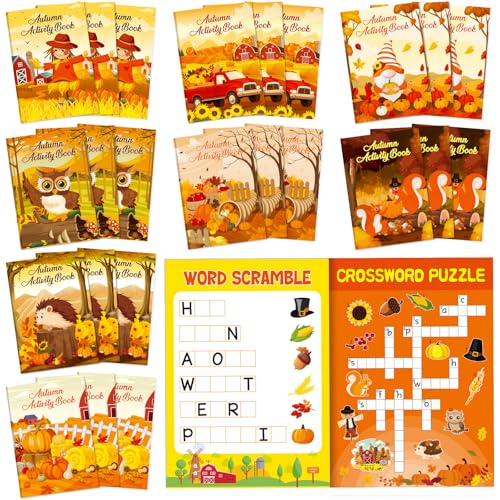 Kosiz 24 Pcs Fall Activity Books for Kids, Party Favors Goodie Bags Bulk - style: Fall