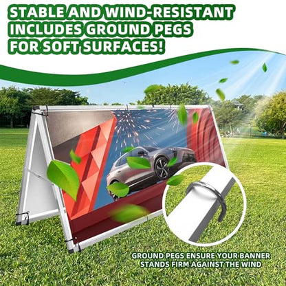 Aluminum Horizontal Banner Stand, 3 x 7ft A-frame Outdoor Banner Holder, Aluminum Banner Frame, Lightweight and Portable, Easy Tool-Free Setup
