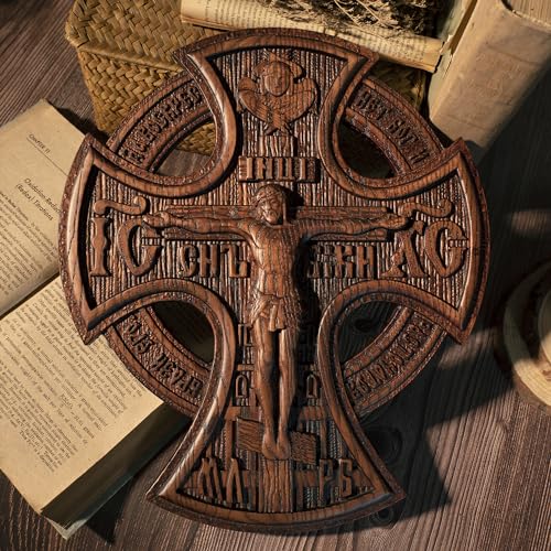 BGCOPPER Orthodox Cross Wall Decor, Jesus Crucifix Wall Cross, Wooden Cross for Wall Crucifix Catholic Christmas Gift - 20 Inch - color: Trinity-Retro, size: 20 Inch