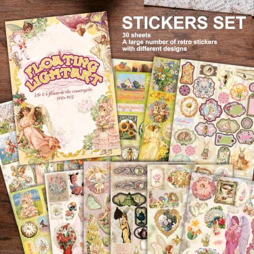 Cottagecore Vintage Floral Sticker Book 30 Sheets 500pcs Scrapbook Ephemera - style: Cottagecore Vintage Floral