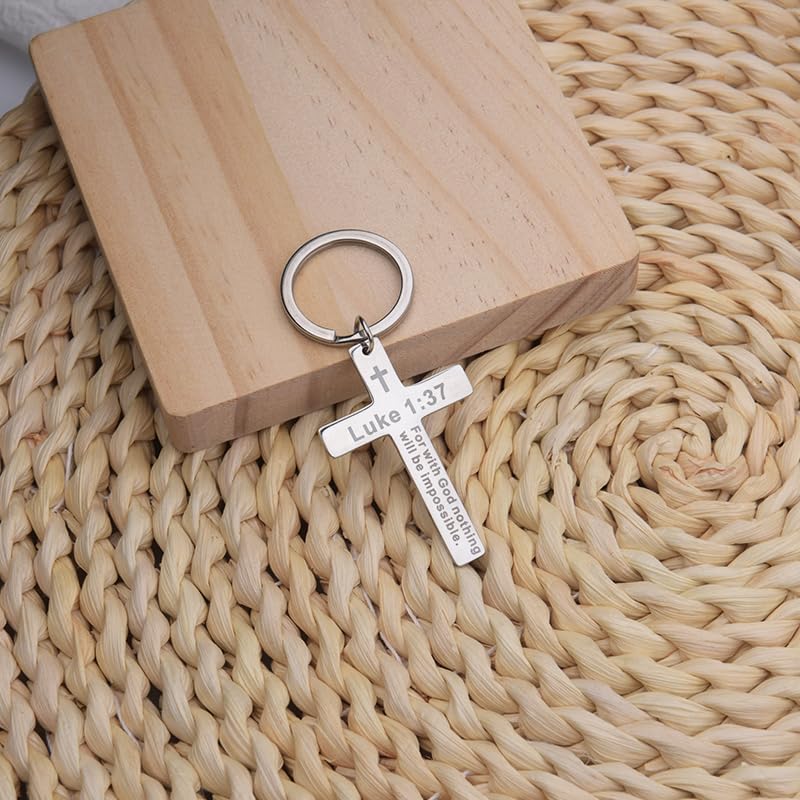 YALLNASL Christian Christmas Birthday Gifts for Daughter Son Inspirational Gifts for Women Men Christian Cross Keychains - color: Luke 1:37