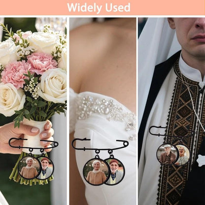 Wedding Double Picture Frame Brooch for Bride Grooms Boutonniece Pin for Wedding Bouquet - color: black two