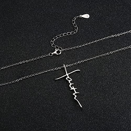 MILACOLATO Faith Necklace for Women 925 Sterling Silver Cross Necklace for Women 18K White Gold Plated Sideways Faith Cross Pendant Necklace Christian Religious Jewelry Gifts for Women Mom Wife Birthday