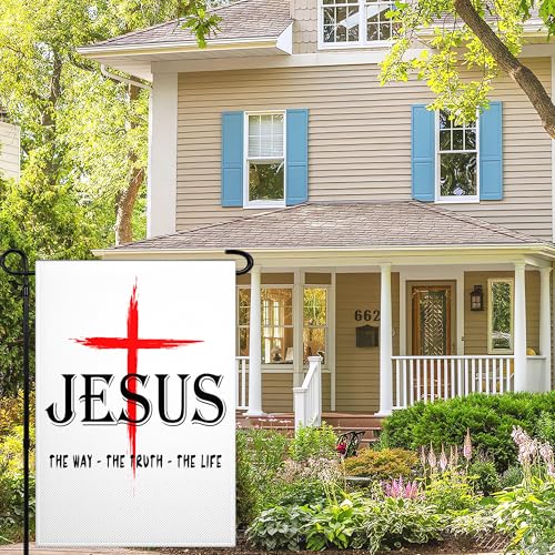 Jesus The Way Truth Life Flag for Outside 12x18 Inch 3 Ply Jesus Garden Flags Christian American Garden Flag for Outdoor Indoor House Yard Patriotic Sign Decor