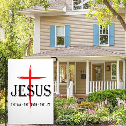 Jesus The Way Truth Life Flag for Outside 12x18 Inch 3 Ply Jesus Garden Flags Christian American Garden Flag for Outdoor Indoor House Yard Patriotic Sign Decor