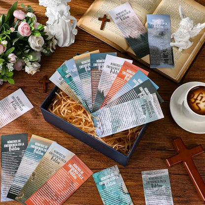 Motiskyy 100 Pcs Emergency Numbers Bookmarks Gifts Christian Bookmarks Bulk Bible Verse Cards Inspirational Scripture Cards Bulk for Church Members Sunday School Gifts (Spanish) - style: Spanish