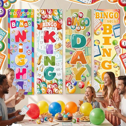 4 Pcs Bingo Night Banner 2 x 6 ft Bingo Birthday Party Decorations - style: Billiards