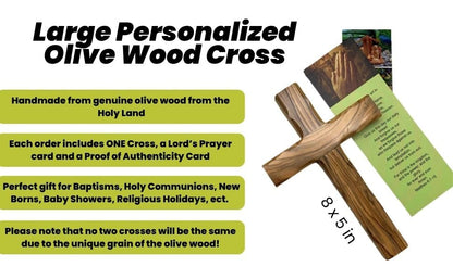 iHoly Land Crafts Olive Wood Wall Cross, Handmade in Bethlehem, 8x5in - size: 8"L x 5"W