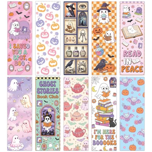 Wxiben Halloween Bookmarks for Women Men - 100 Pcs Cute Spooky Ghosts Book Mark Paper Pumpkin Skull Bat Double Sided Book Marker Gifts for Book Lovers Reading Bookish Office School Supplies - color: Ghosts Halloween