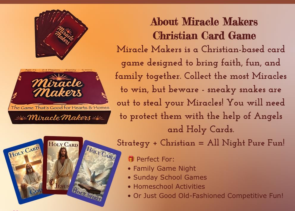 Miracle Makers Card Game | Christian-Themed, No Biblical Knowledge Required | Non-Denominational Fun | Ages 7+, 2–4 Players | Faith-based Gift | Great for Homeschool, Sunday School & Family Game Night