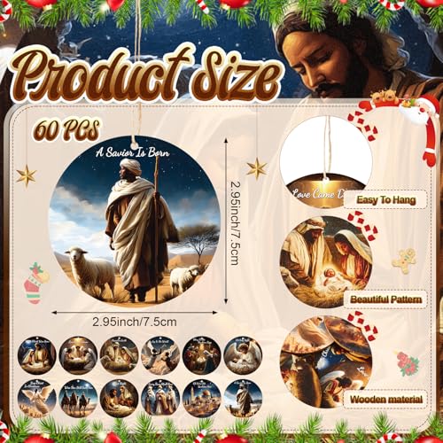 Soaoo 60 Pcs Christmas Nativity Scene Ornaments Bulk Wooden Decor, African - style: African
