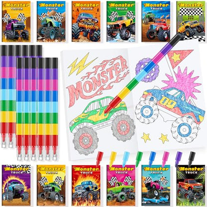 BenLouis 24 Monster Truck Mini Coloring Books with 24 Crayons for Kids Bulk - style: Monster Truck