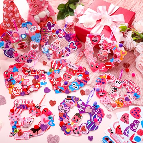 Hollowfly 48-Set Valentine's Day Wreath Craft Kit, 8 Paper Designs - style: Valentine's Day