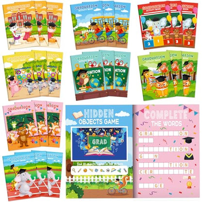 Kosiz 24 Pcs Graduation Activity Books for Kids, Kindergarten Preschool Congrats Grad Mini Coloring Books Bulk, Mazes Word Search Hidden Object Games, School Ceremony Party Favors Goodie Bag Stuffers - style: Graduation